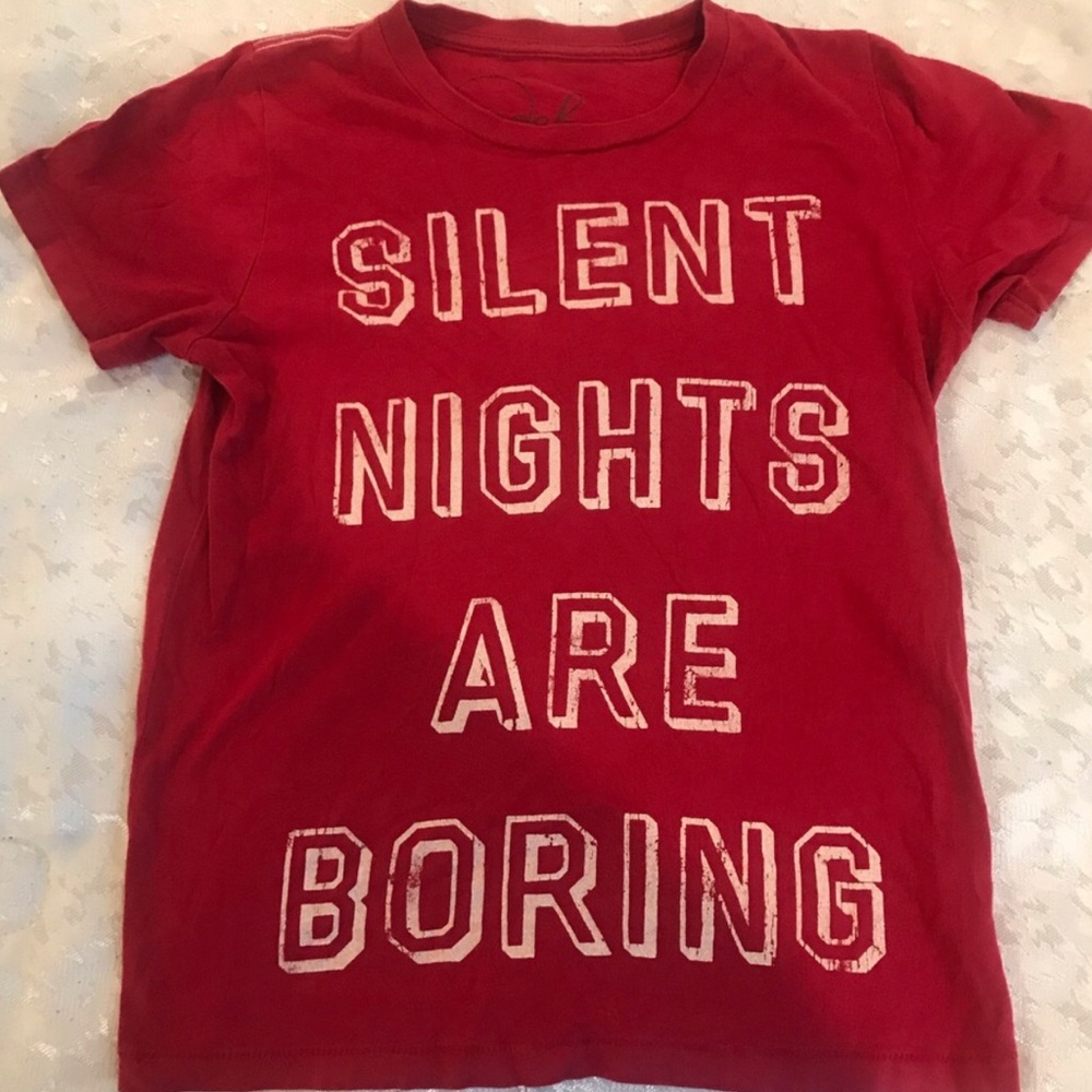 Kids Red Graphic Tee - "Silent Nights Are Boring" Size 6-7